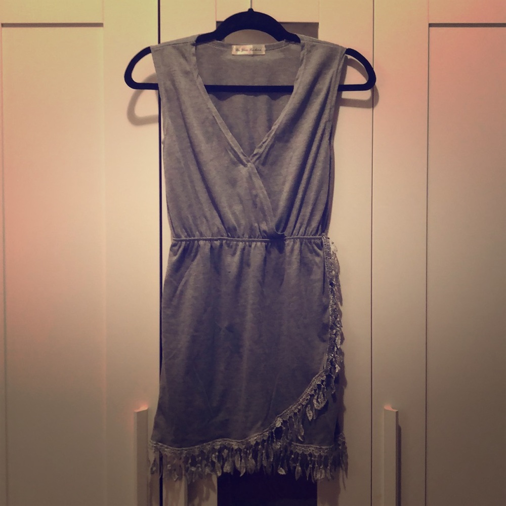 Gray dress with leaf shaped fringe